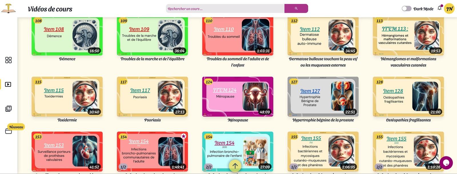 Liste des cours vidéos